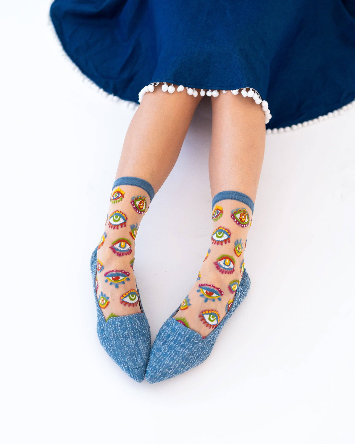 Sock Candy Evil Eye Sheer Crew Sock