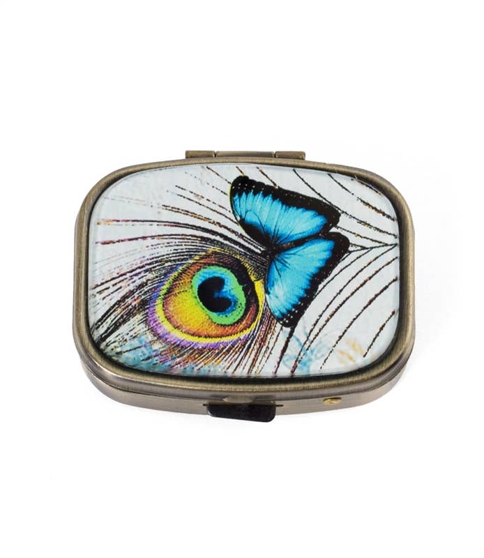 Blue Butterfly & Feather Pill Box