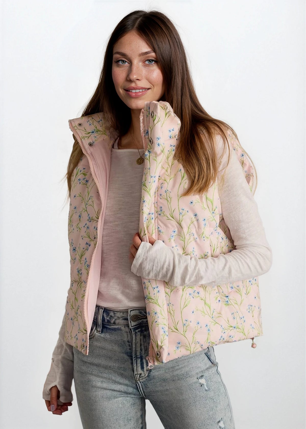 Light Pink Floral Puffer Vest - House of Caelo Athleisure Wear, Yoga Wear &  Women's Clothing