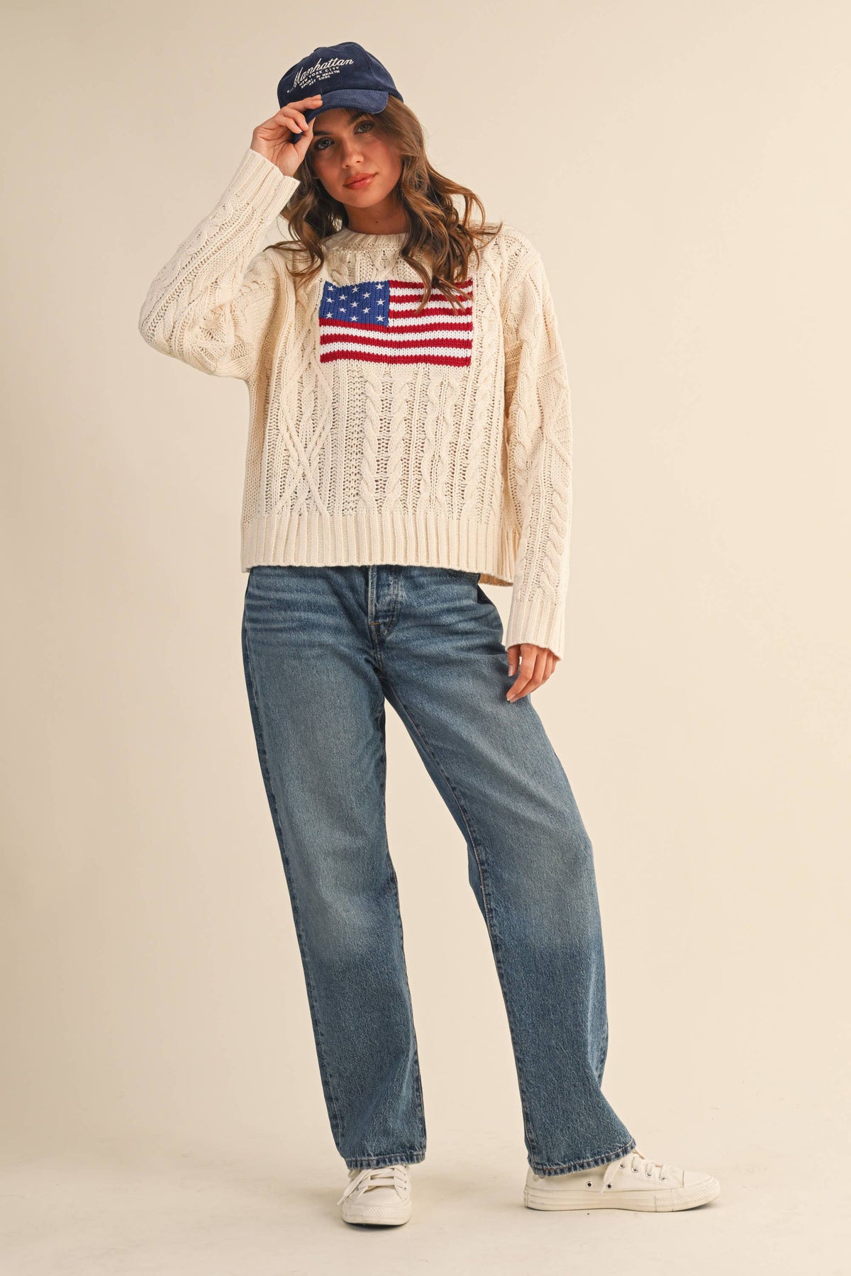 USA Flag Cable Knit Sweater - House of Caelo Athleisure Wear, Yoga Wear &  Women's Clothing
