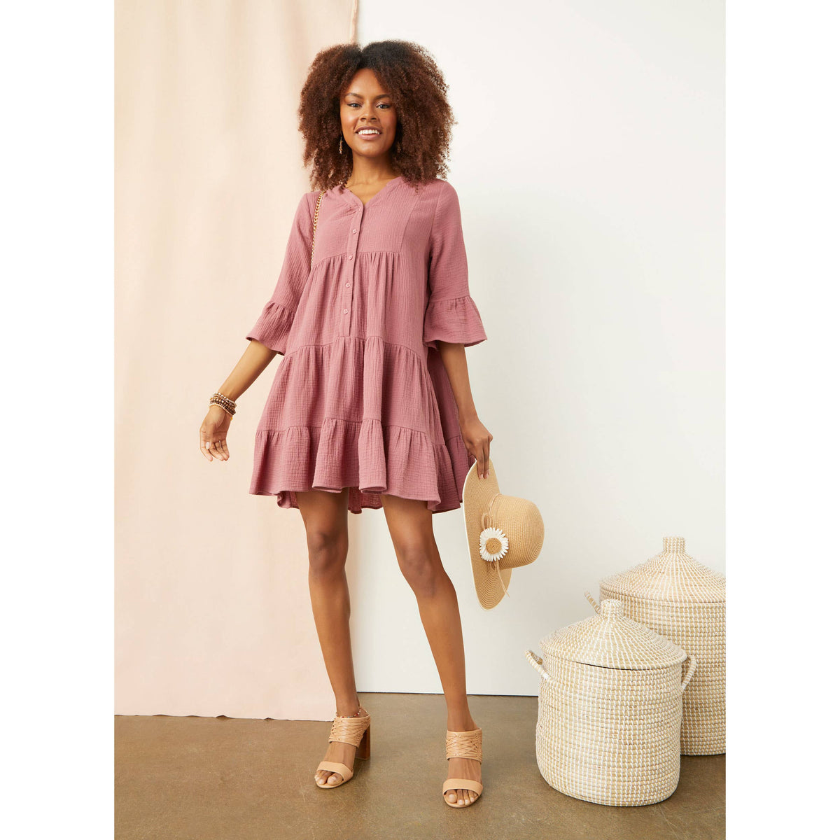 Lilith Gauze Flutter Sleeve Dress - House of Caelo Athleisure Wear, Yoga Wear &  Women's Clothing