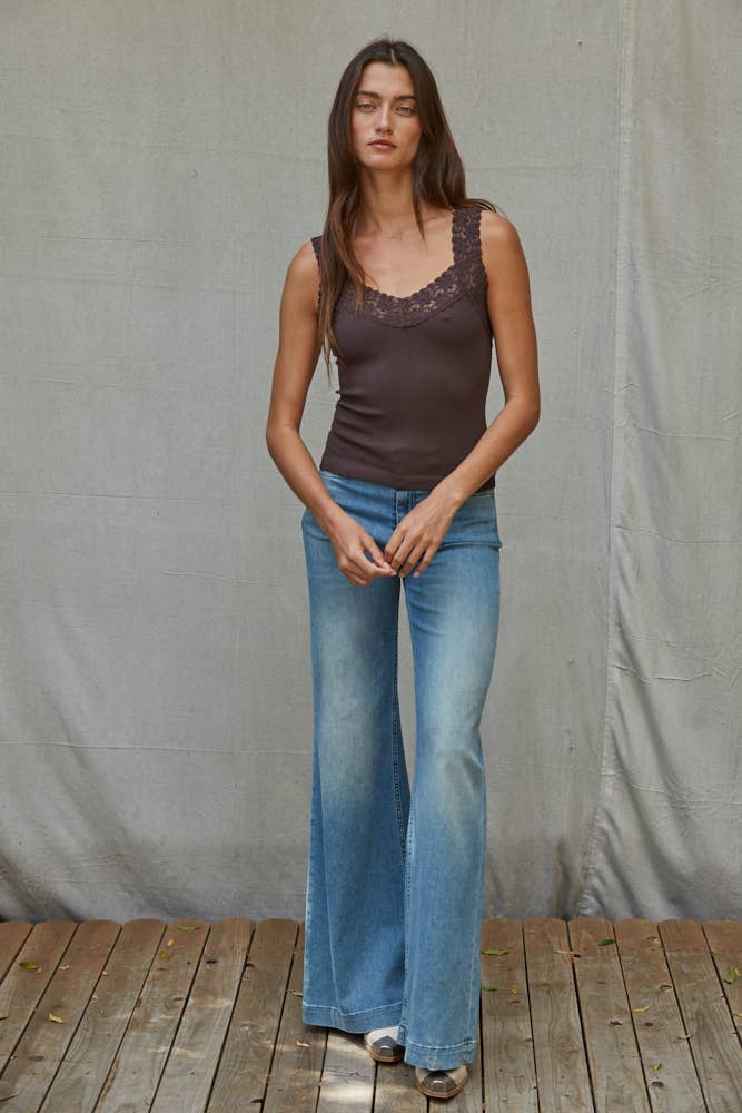 Ribbed Seamless Tank with Lace Trim, view 5 | Fitkitty Culture®