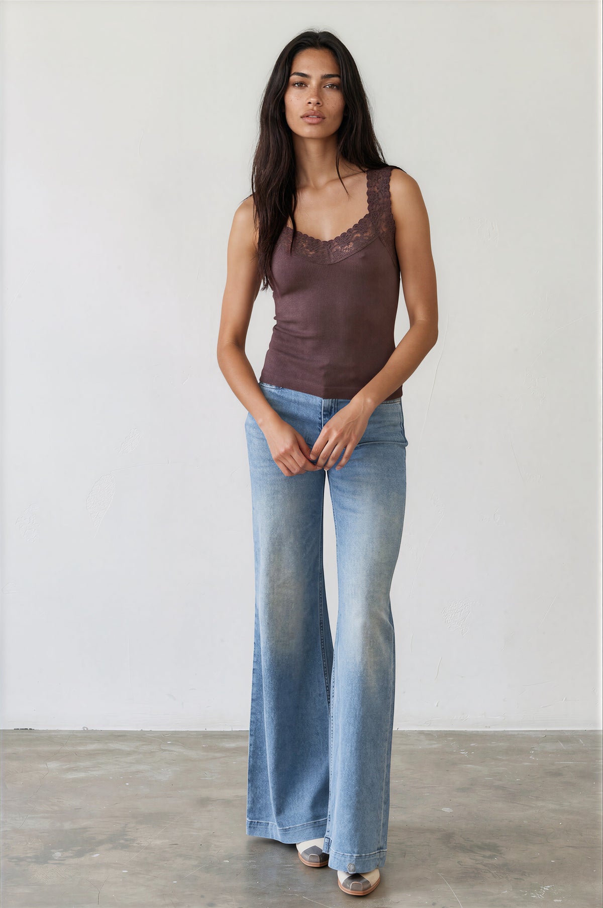 Ribbed Seamless Tank with Lace Trim, view 4 | Fitkitty Culture®