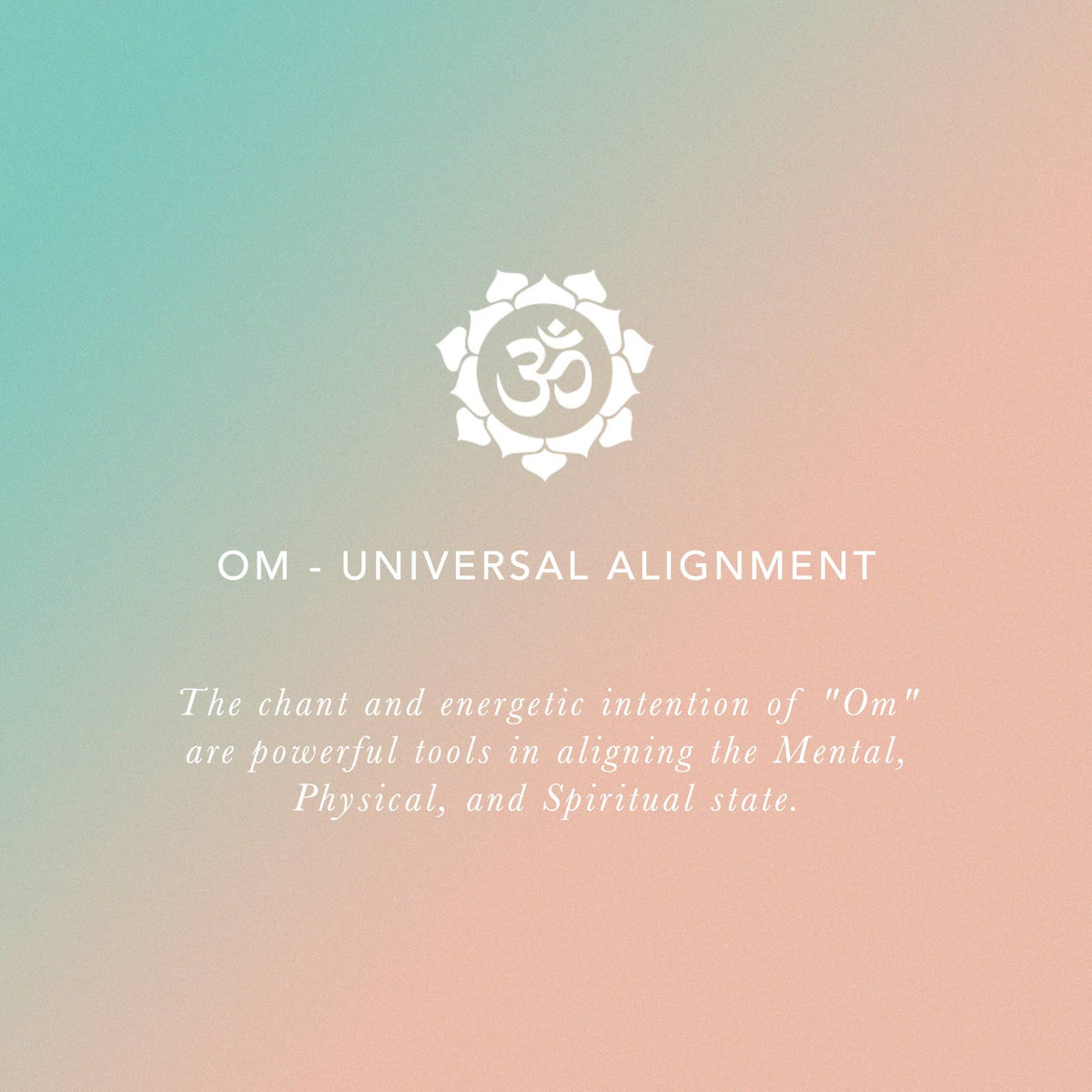 Om Universal Alignment intention card in soft turquoise and blush tones