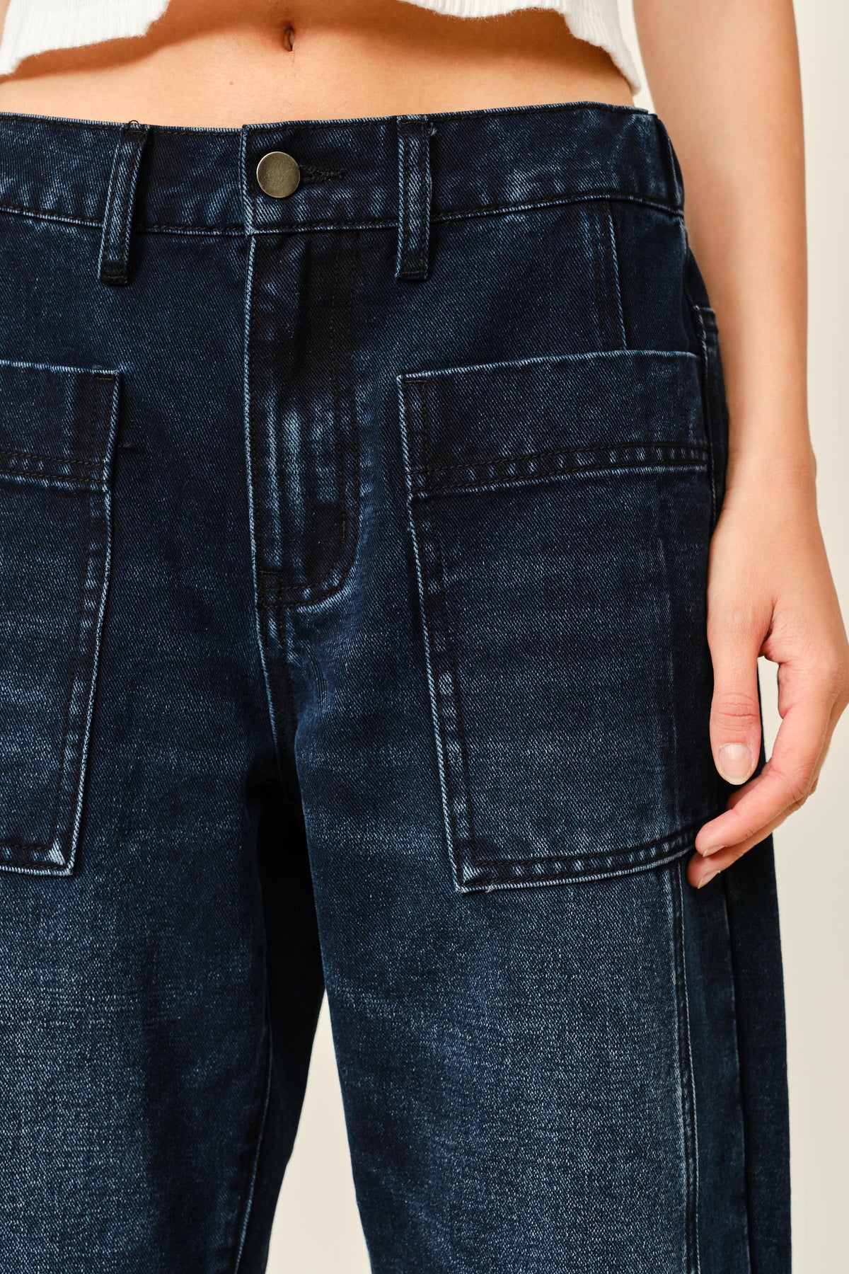 Dark Wash Utility Barrel Jeans