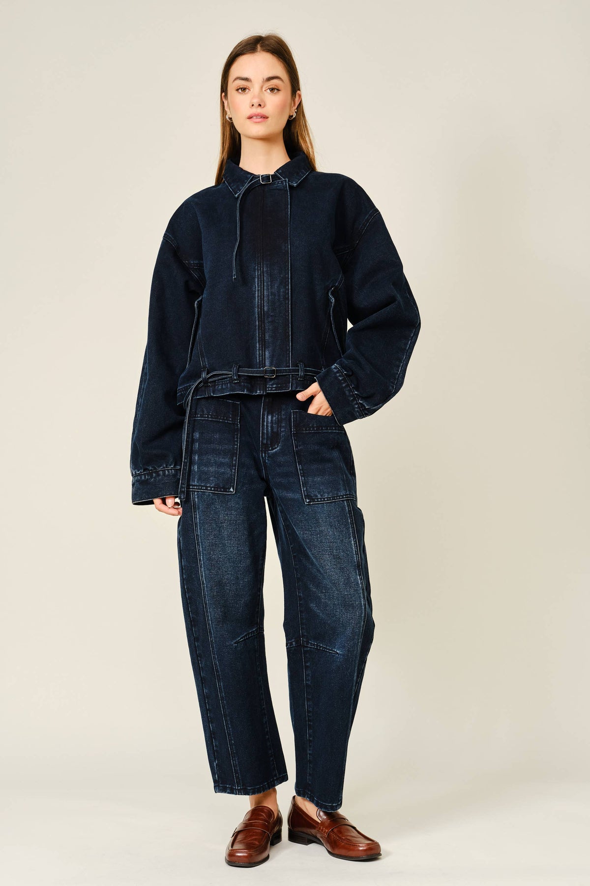 Dark Wash Utility Barrel Jeans