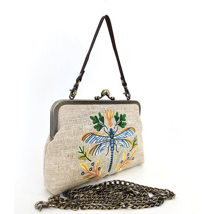 Dragonfly Kisslock Bag – Vintage-Inspired Embroidered Handbag with Detachable Strap - House of Caelo Athleisure Wear, Yoga Wear &  Women's Clothing