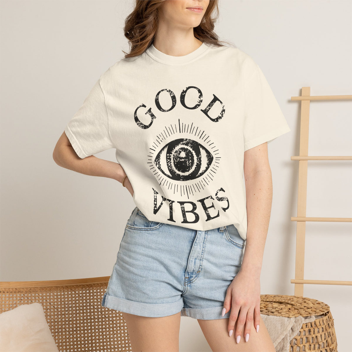 Good Vibes Eye T-Shirt: Vintage Mystic Graphic Tee, view 18 | Fitkitty Culture®