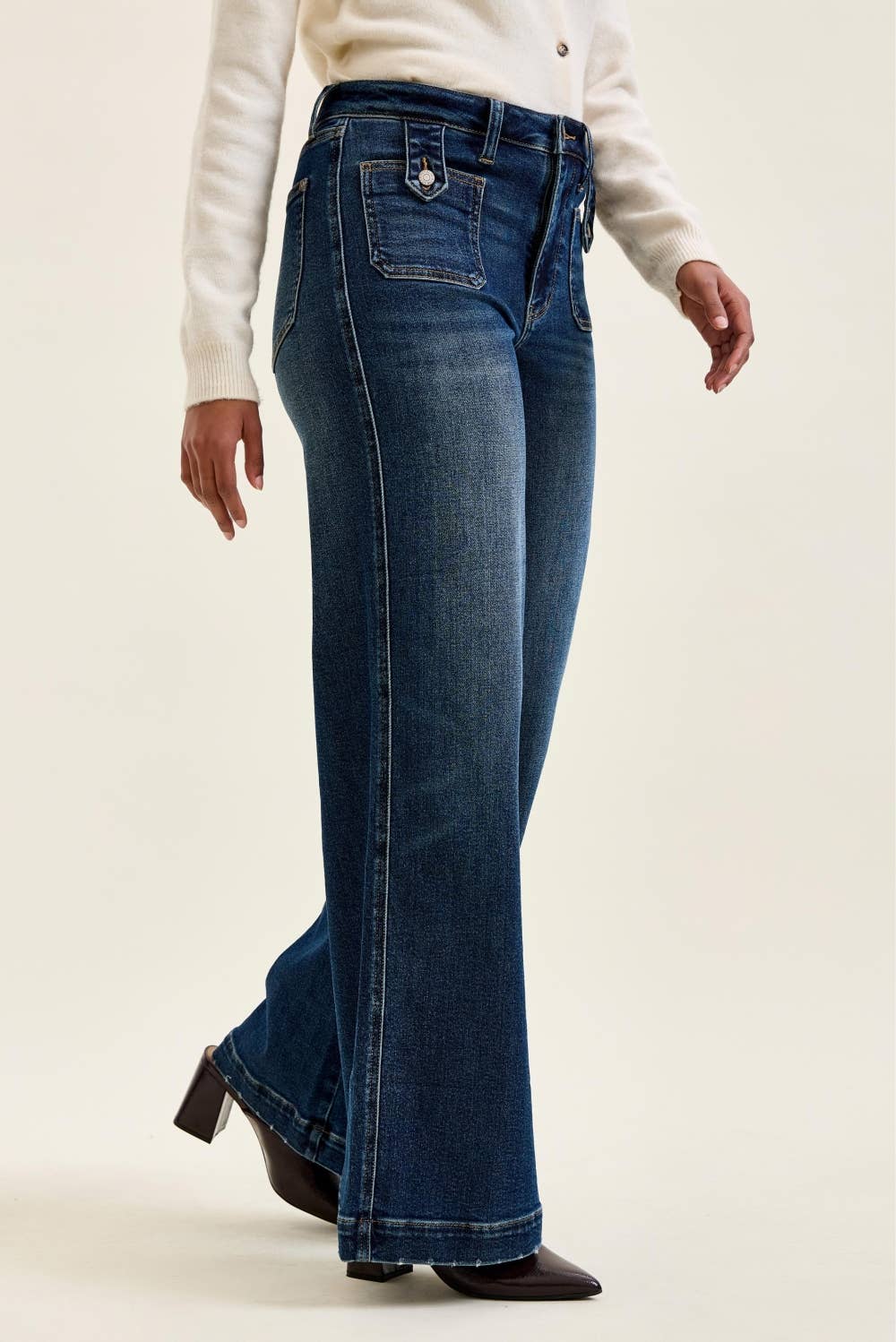 Lux Retro Wide Leg Jeans Dark Fade Indigo styled view