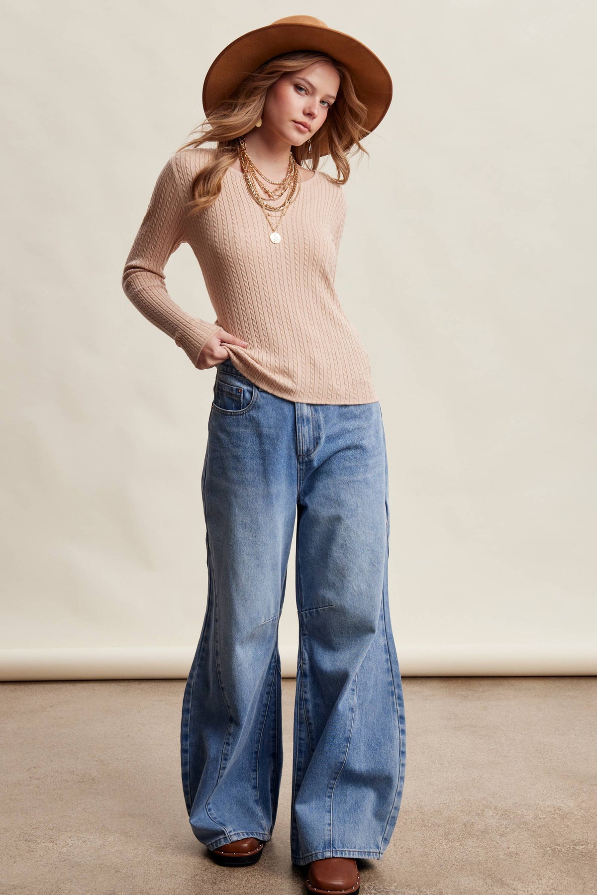 Ribbed V-Neck Knit Top