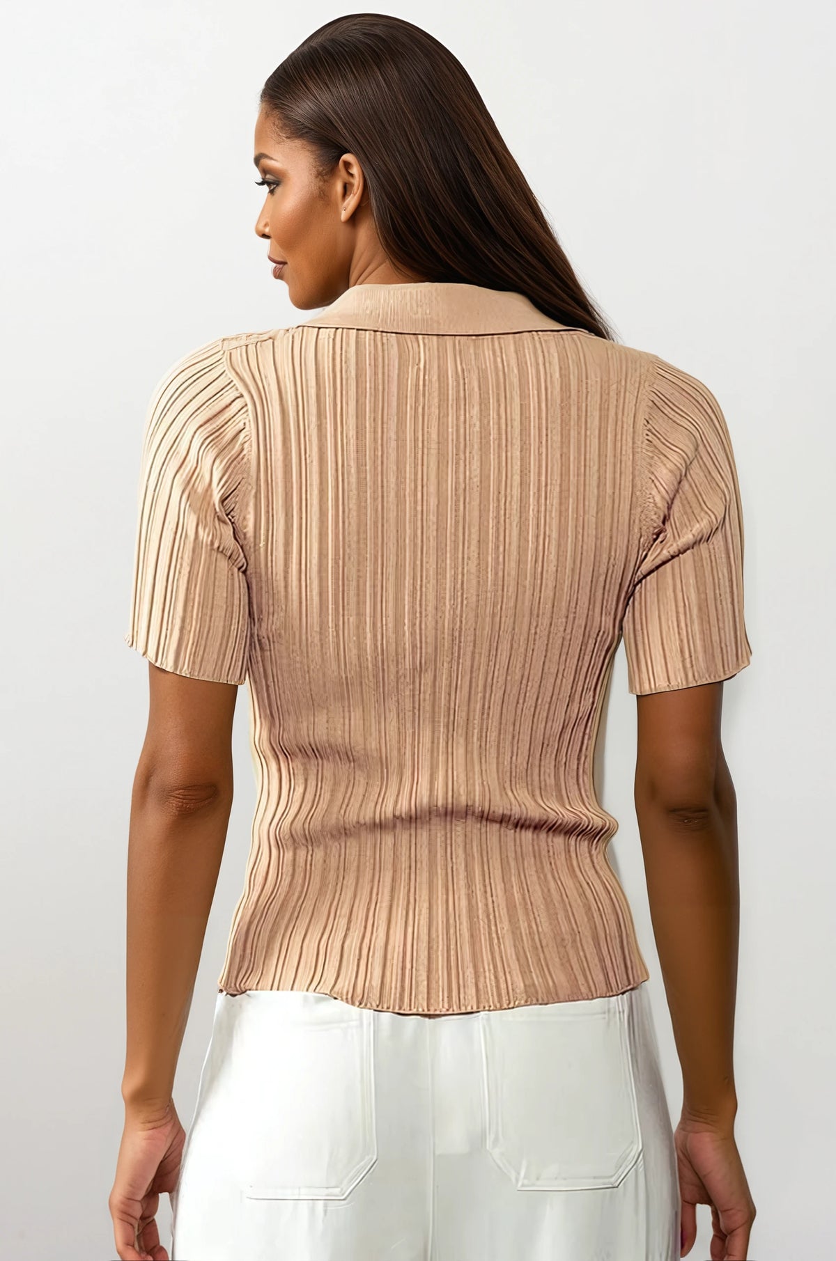 Rib Knit Wing Collar Short Sleeve Top - House of Caelo Athleisure Wear, Yoga Wear &  Women's Clothing