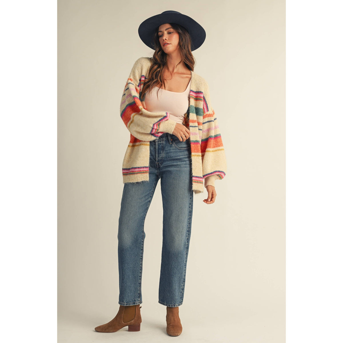 Sunset Carnival Stripe Cozy Relaxed Cardigan, view 9 | Fitkitty Culture®