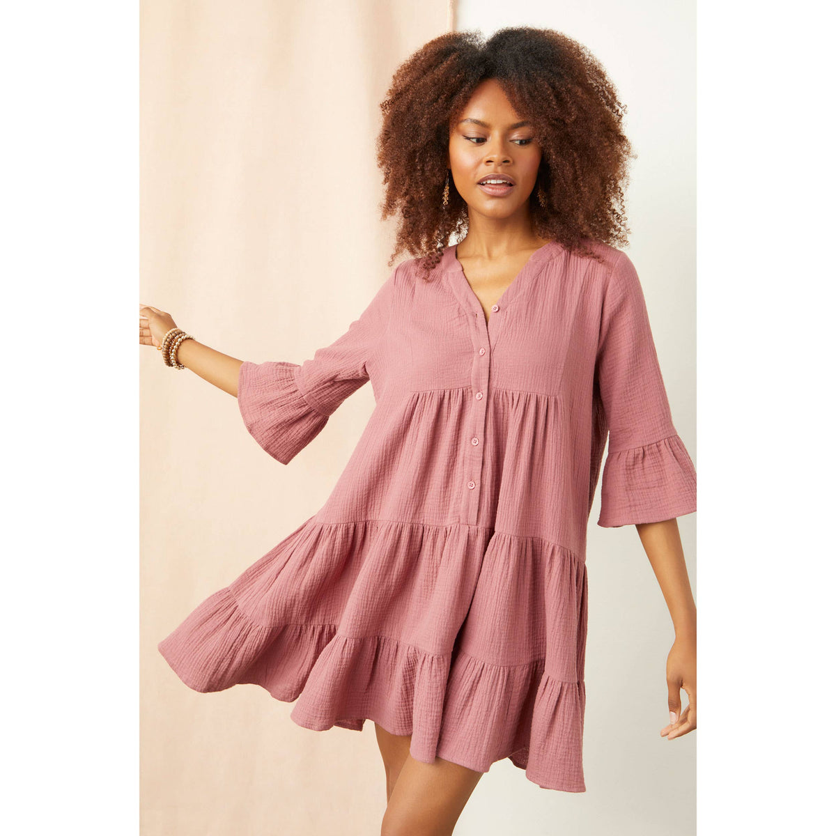 Lilith Gauze Flutter Sleeve Dress - House of Caelo Athleisure Wear, Yoga Wear &  Women's Clothing