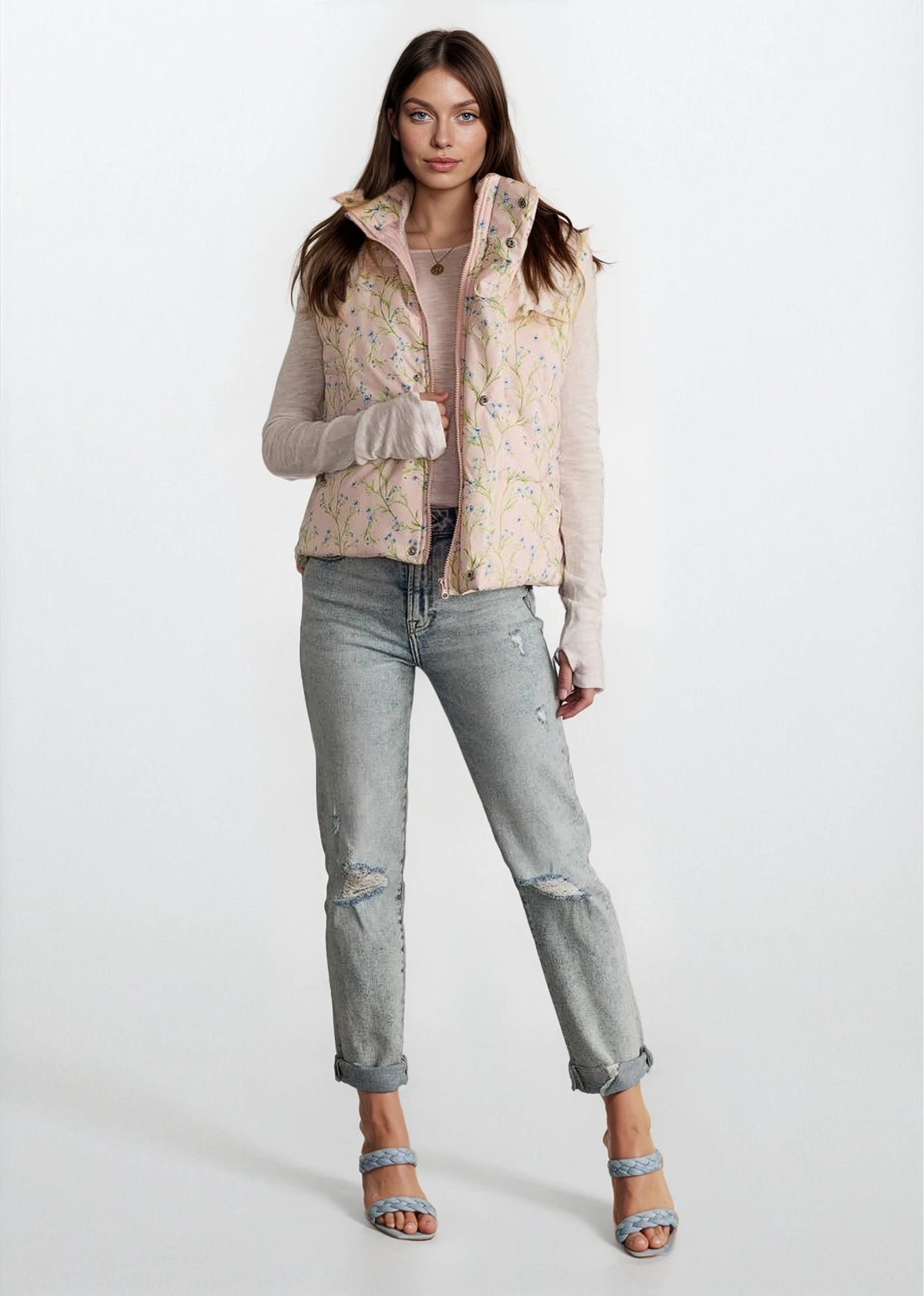 Light Pink Floral Puffer Vest - Fitkitty Culture Athleisure Wear, Yoga Wear &  Women's Clothing