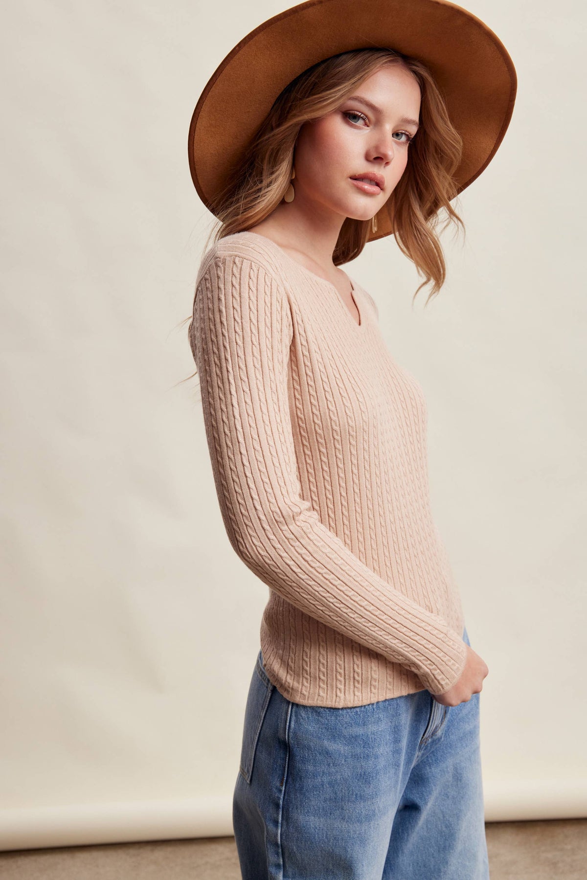 Ribbed V-Neck Knit Top