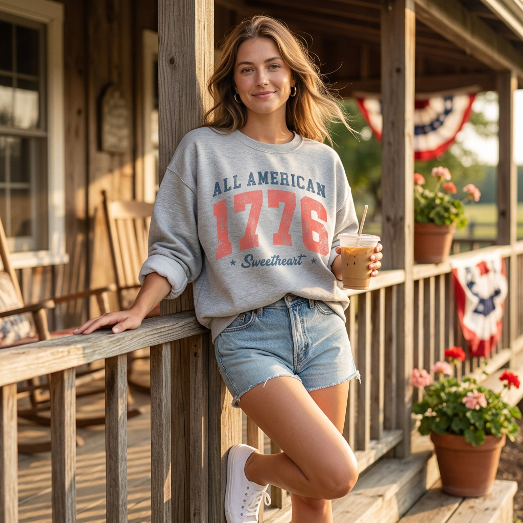All-American Sweetheart 1776 Vintage Crewneck - House of Caelo Athleisure Wear, Yoga Wear &  Women's Clothing