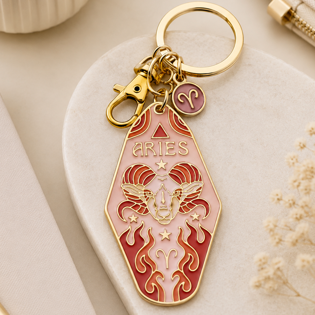 Celestial Zodiac Charm Keychain – Retro Enamel Bag Charm and Keyring | Fitkitty Culture®