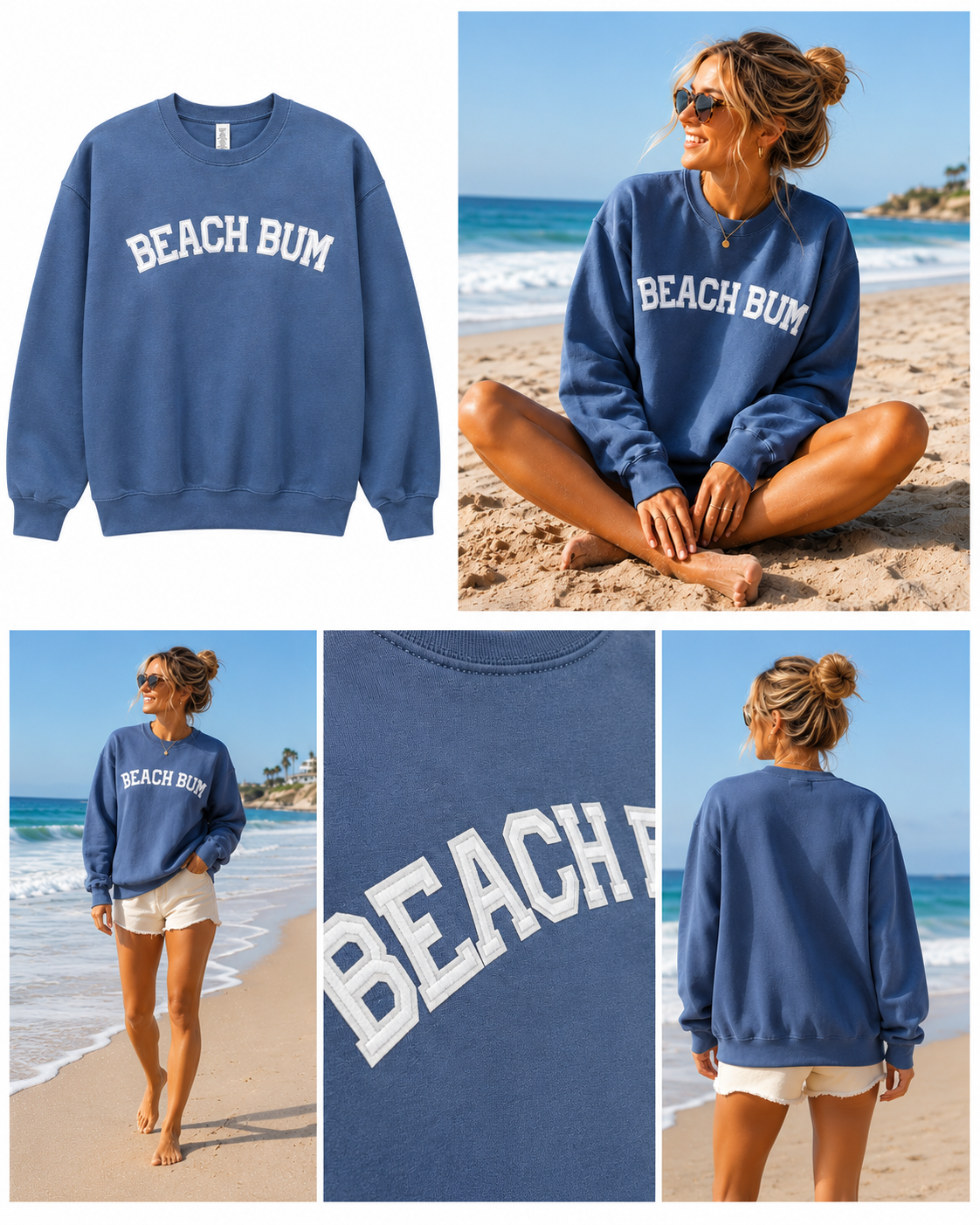Beach Bum Varsity Patch Crewneck Sweatshirt, view 3 | Fitkitty Culture®