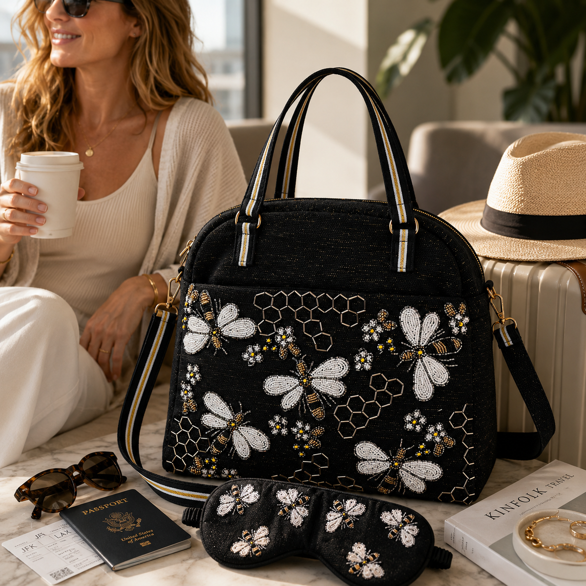 Queen Bee Travel Tote Set with Eye Mask | House of Caelo®