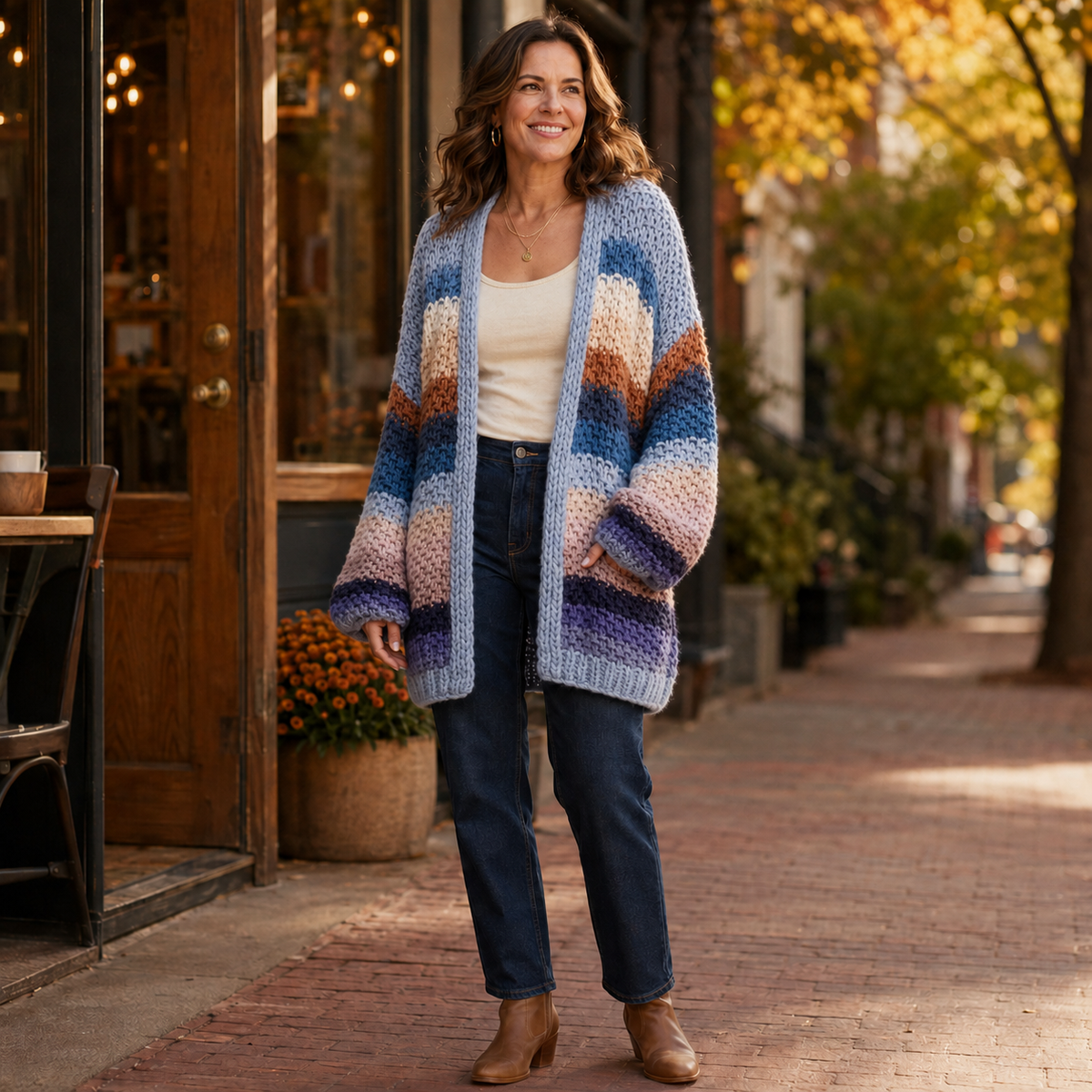 Slate Blue Hand-Crochet Open Cardigan front view