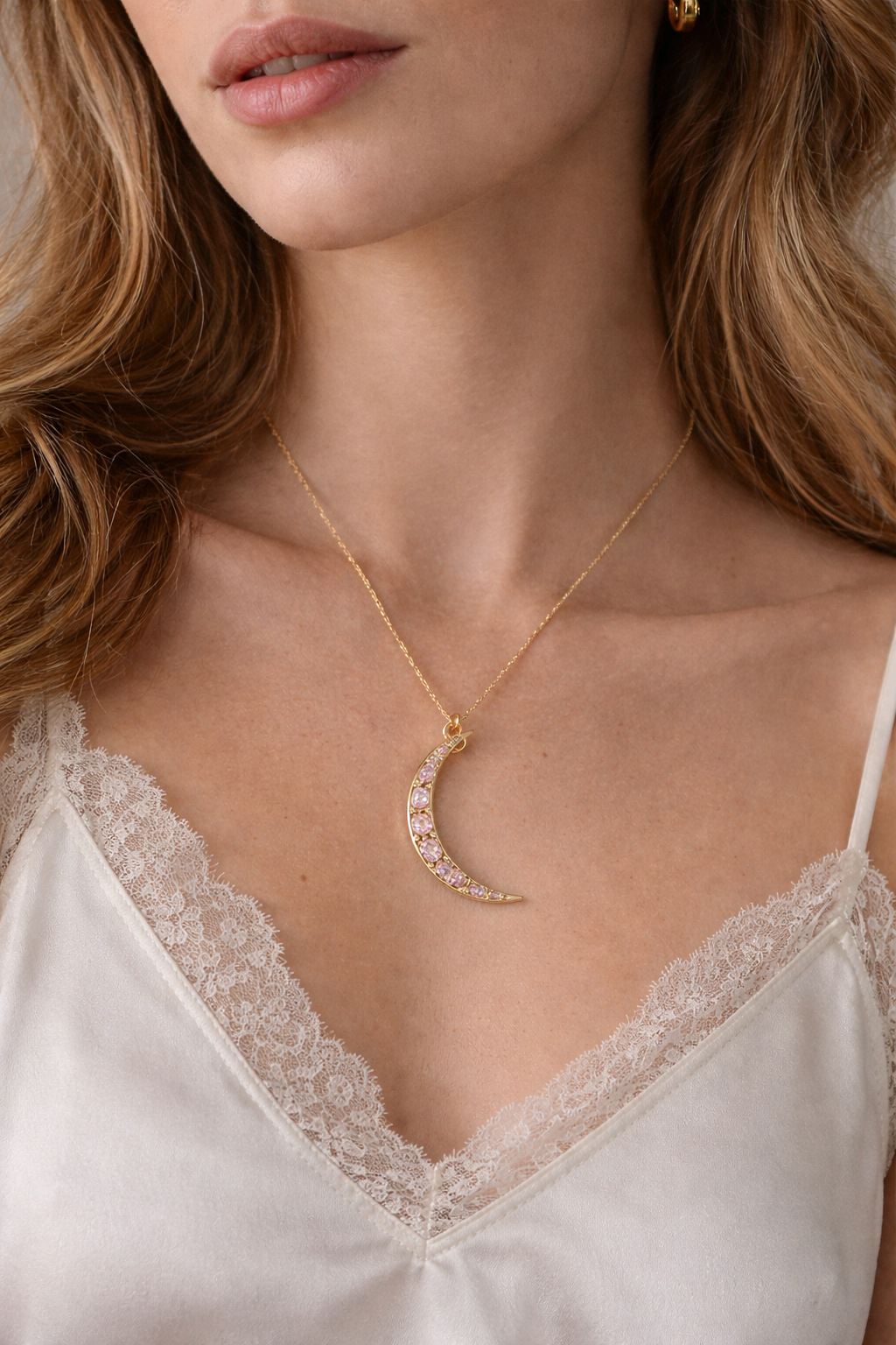 Gold Crescent Moon Pendant Necklace — main product image