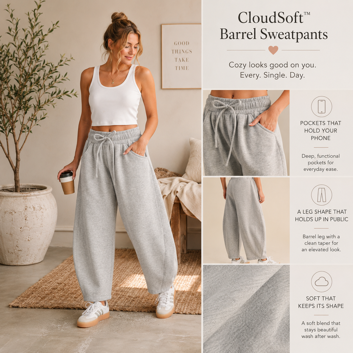 CloudSoft™ Barrel-Leg Sweatpants — alternate product view 3