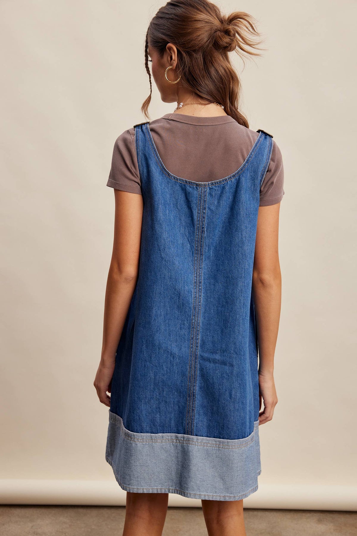 Contrast Hem Denim Shift Dress LD1638 - Fitkitty Culture Athleisure Wear, Yoga Wear &  Women's Clothing