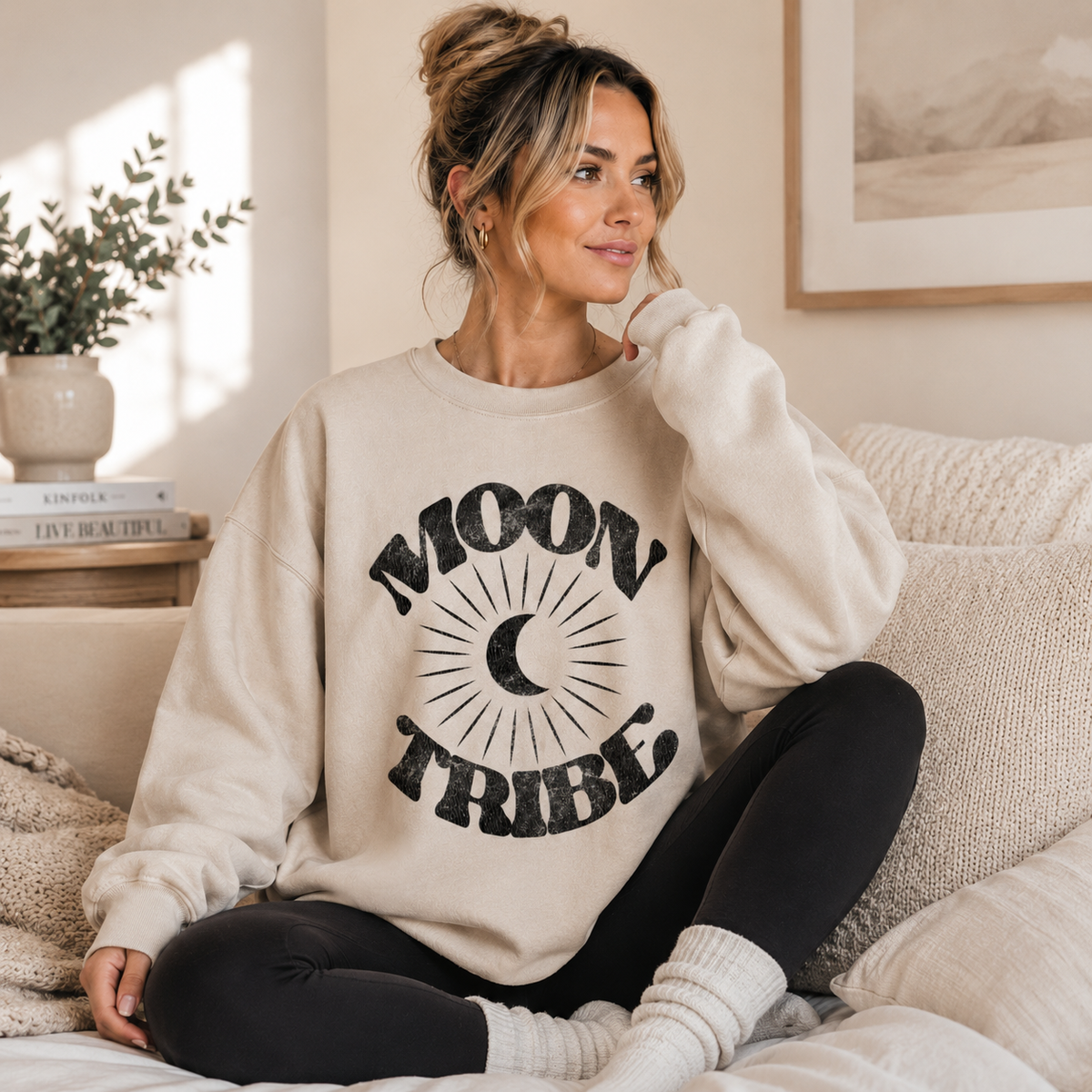 Lunar Essence Fleece Crew – Moon Tribe Graphic Sweatshirt | House of Caelo®