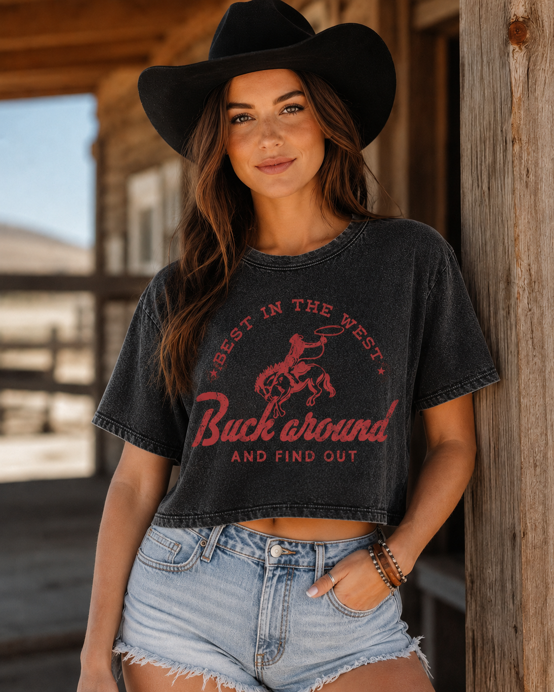 Mineral-washed cotton tee with Best in the West Western graphic