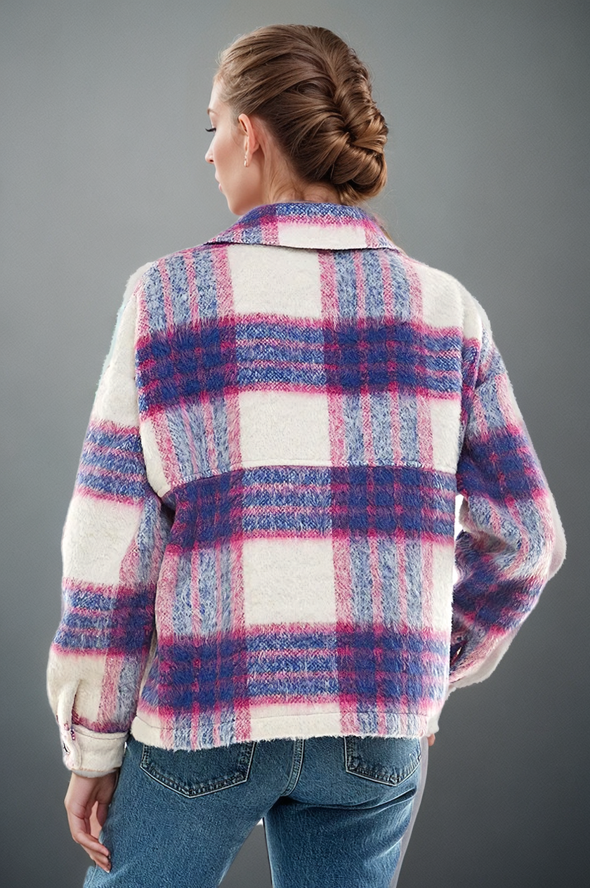 Soulful Serenity Denim Blue and Pink Brushed Plaid Shacket., Clothing, House of Caelo Athleisure Wear, Yoga Wear & Leggings, House of Caelo Athleisure Wear, Yoga Wear & Leggings