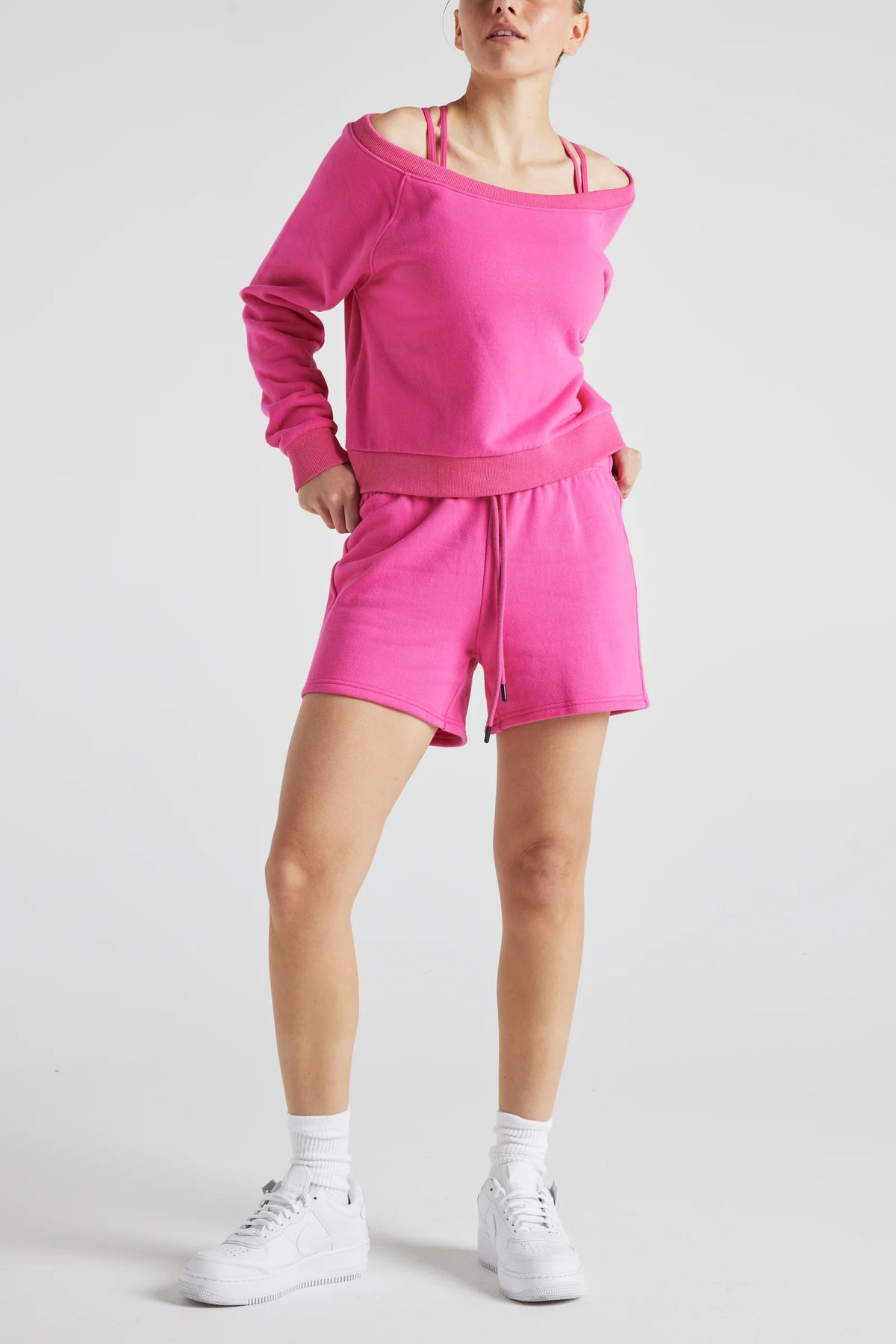 Off Shoulder Sweatshirt in PINK, Clothing, Electric Yoga, House of Caelo Athleisure Wear, Yoga Wear &  Women's Clothing