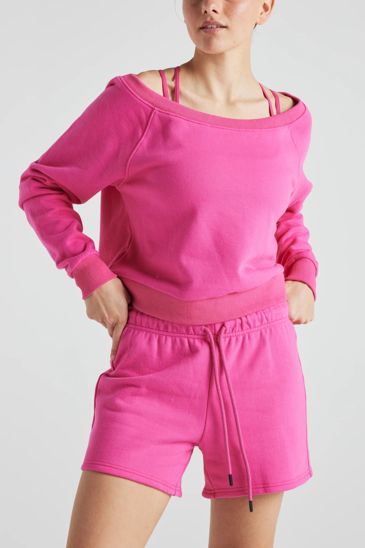 Off Shoulder Sweatshirt in PINK, Clothing, Electric Yoga, House of Caelo Athleisure Wear, Yoga Wear &  Women's Clothing