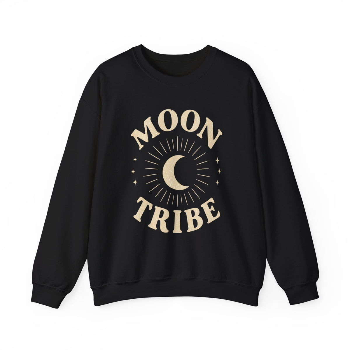 Black sweatshirt with white text on a white background