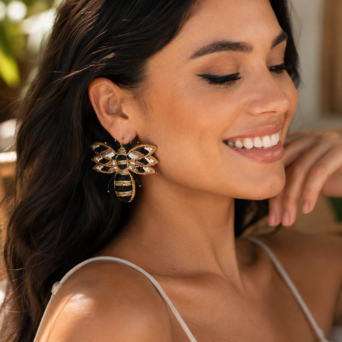 Golden Bee Earrings, view 2 | House of Caelo®