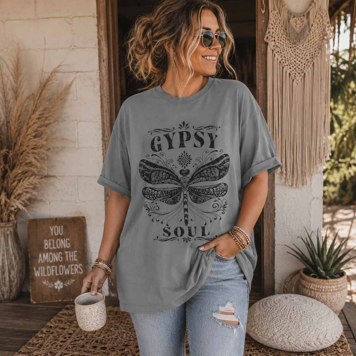 Gypsy Soul Dragonfly T‑Shirt — Boho Vintage Graphic Tee — alternate product view 3