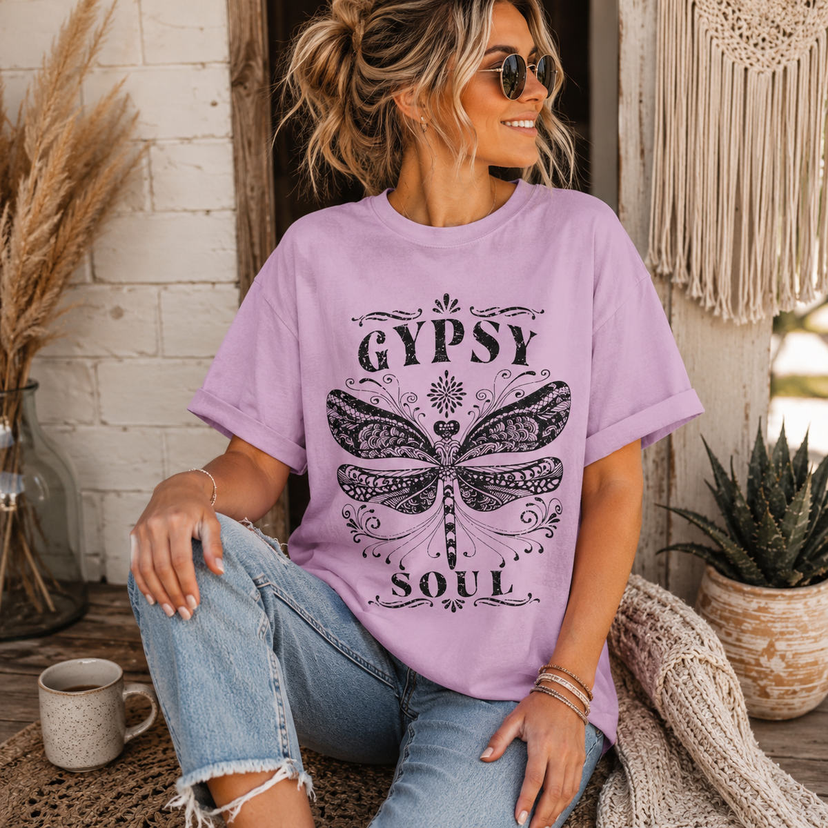 Gypsy Soul Dragonfly T‑Shirt — Boho Vintage Graphic Tee — alternate product view 2