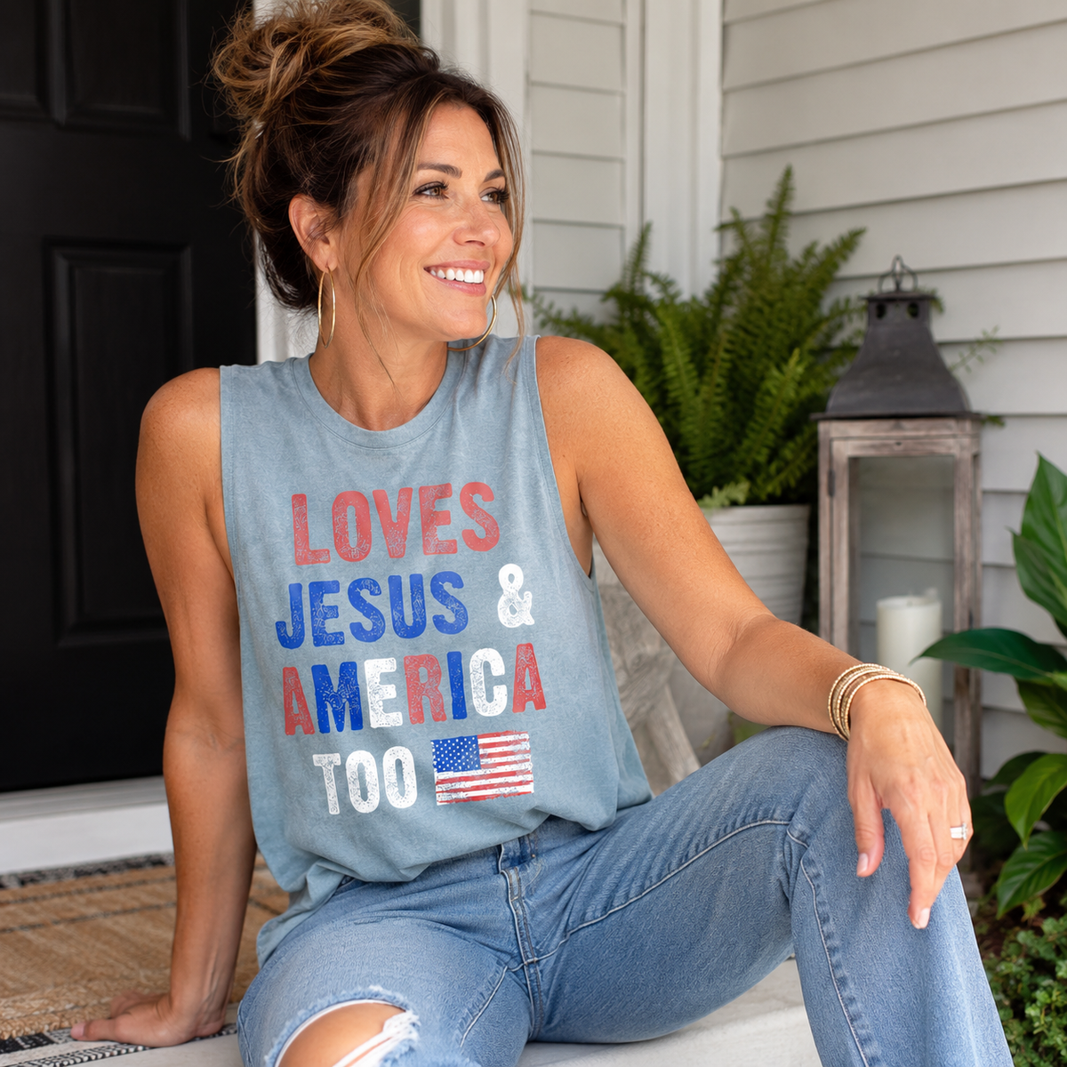 Loves Jesus and America Too Mineral Graphic Tank | Fitkitty Culture®