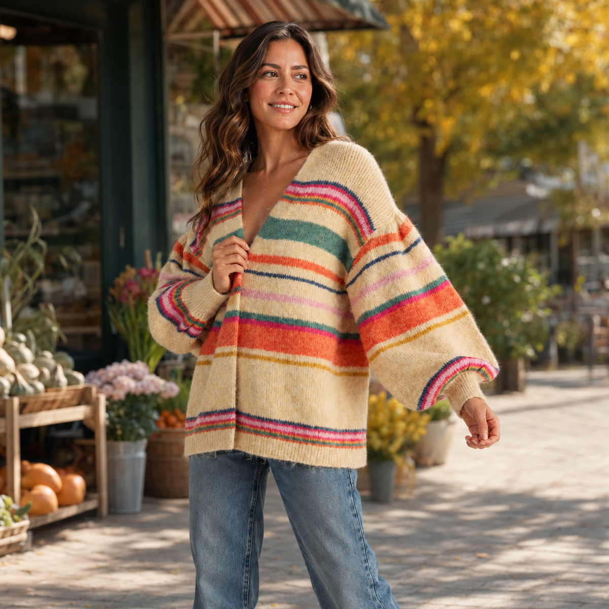 Sunset Carnival Stripe Cozy Relaxed Cardigan | Fitkitty Culture®