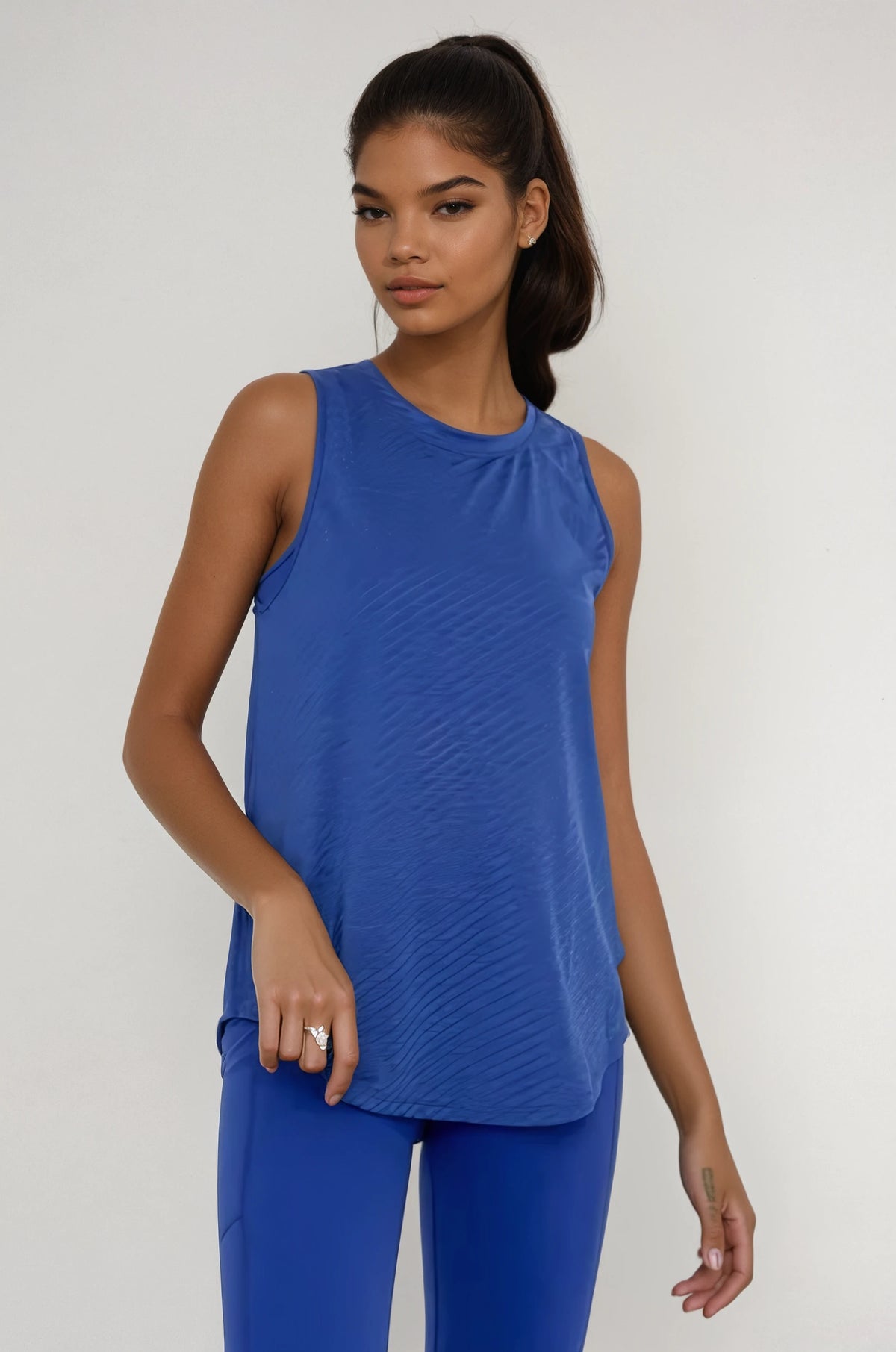 Sheer Striped Mesh Active Tank with Cut-Out Back Blue - House of Caelo Athleisure Wear, Yoga Wear &  Women's Clothing