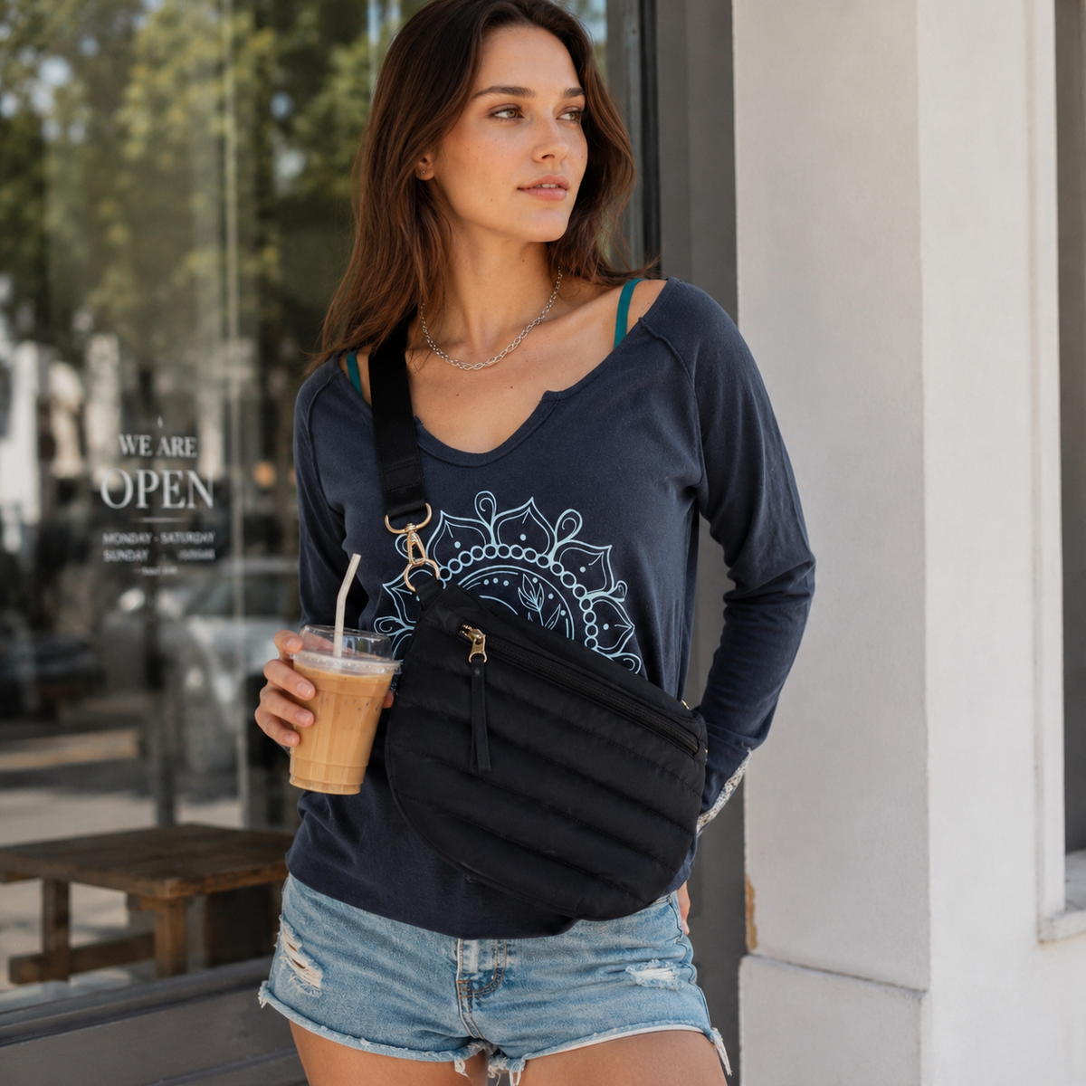 Moon Mandala Navy Cotton V-Neck — alternate product view 3