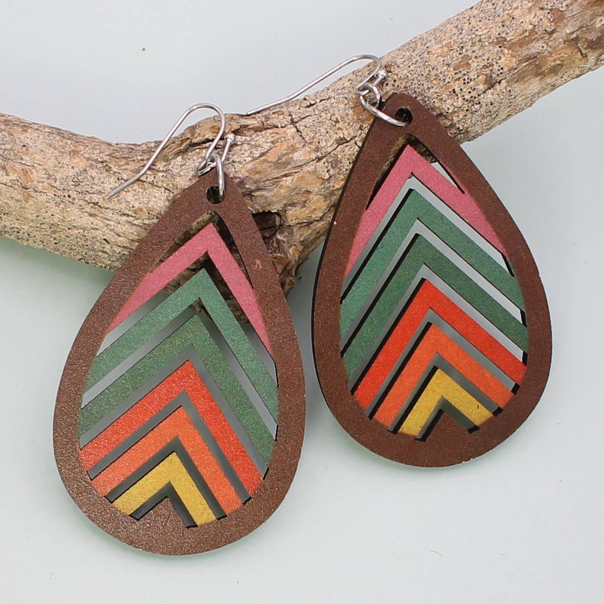 Natural Rainbow Wood Teardrop Earrings - House of Caelo Athleisure Wear, Yoga Wear &  Women's Clothing
