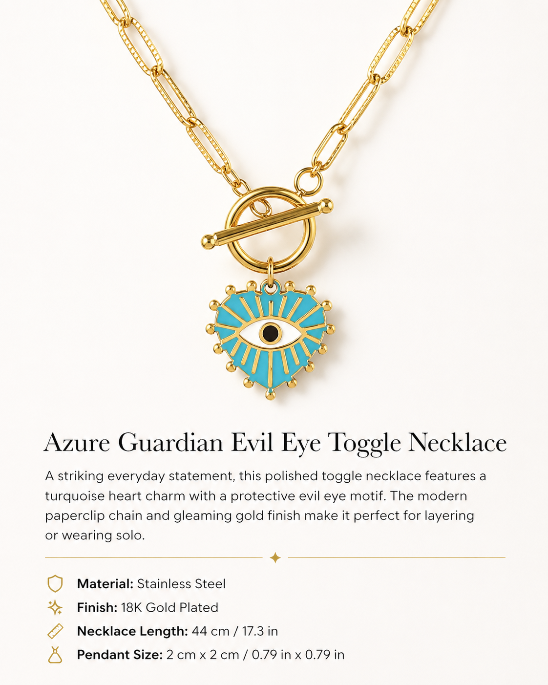 Azure Guardian Evil Eye Toggle Necklace - Fitkitty Culture Athleisure Wear, Yoga Wear &  Women's Clothing