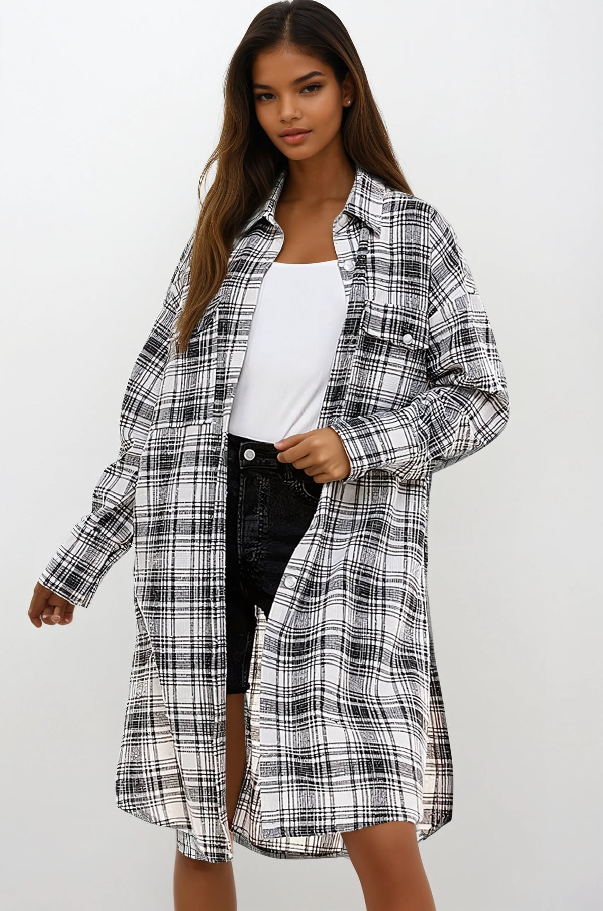 Oversized Long Plaid Shacket, view 4