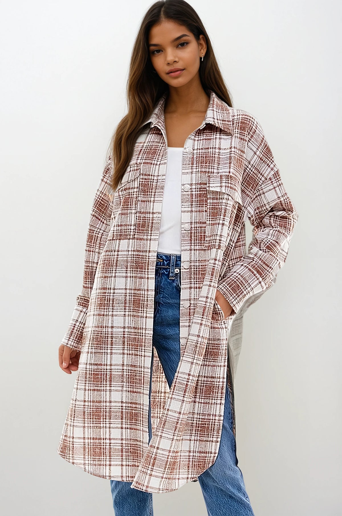Oversized Long Plaid Shacket | House of Caelo®