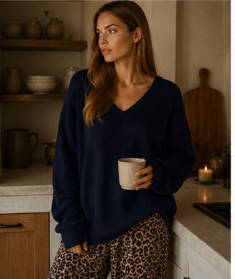 Oversized Knit V-Neck Sweater Tunic Top, view 4 | House of Caelo®
