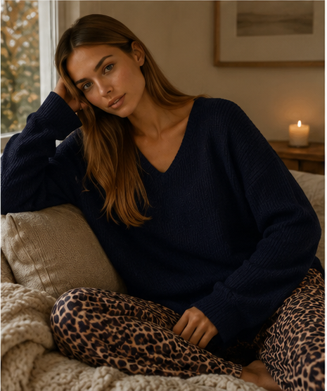 Oversized Knit V-Neck Sweater Tunic Top, view 5 | House of Caelo®