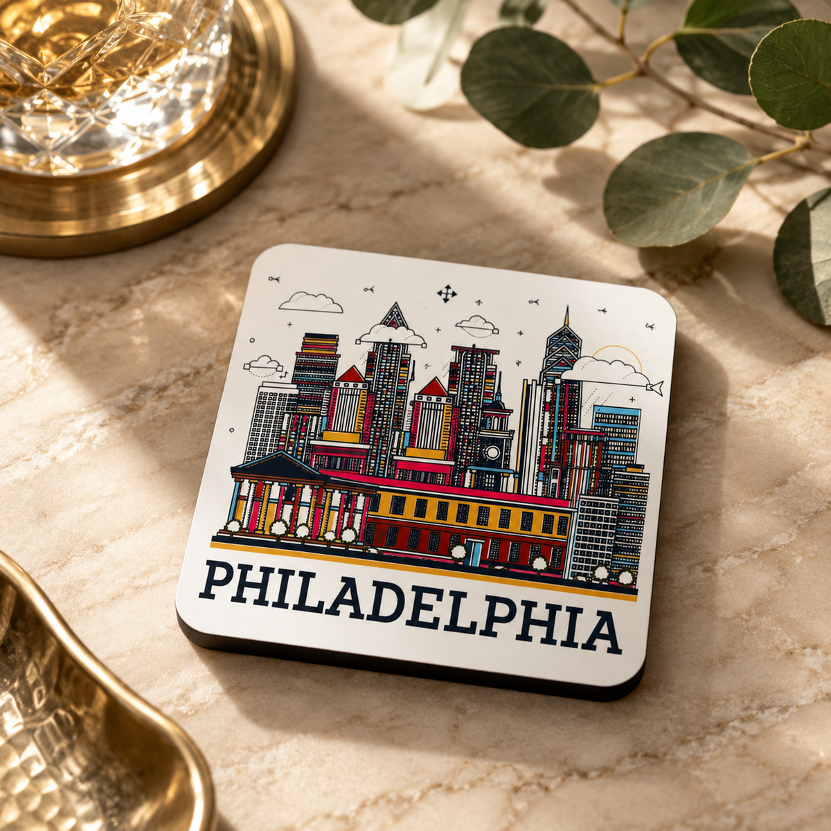 Philadelphia Skyline Cork-Backed Coaster