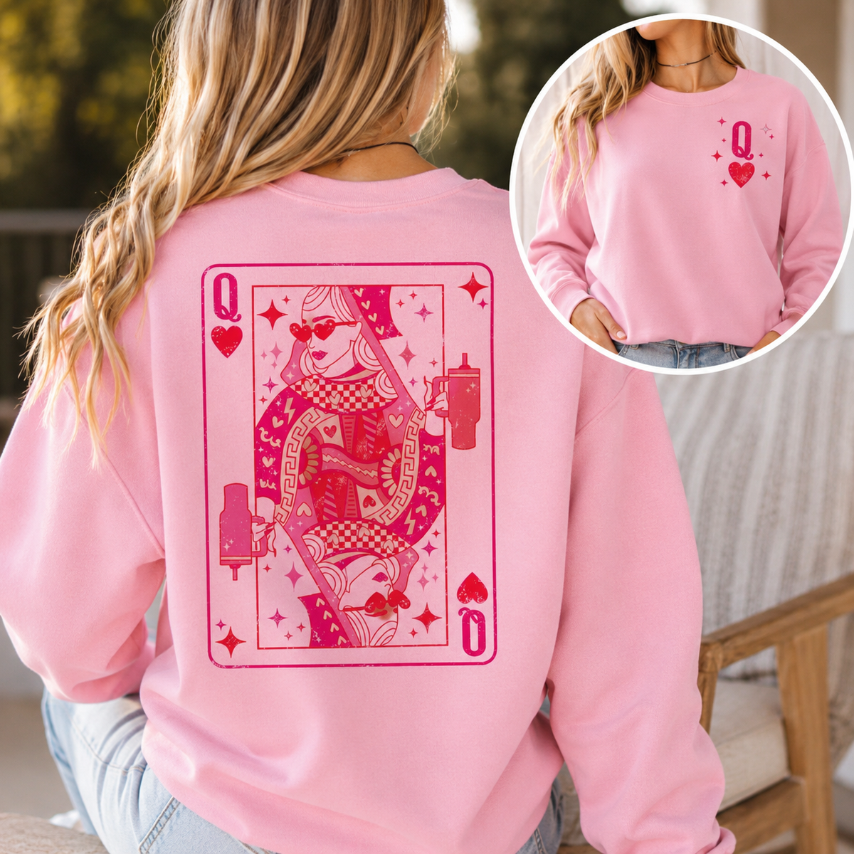 Queen of Hearts Graphic Fleece Sweatshirt | Cozy Statement Crewneck | House of Caelo®