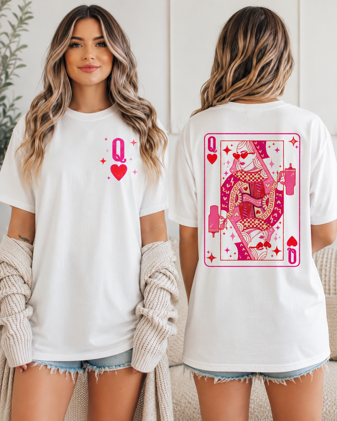 Queen of Hearts Graphic Tee | Pink Card Design