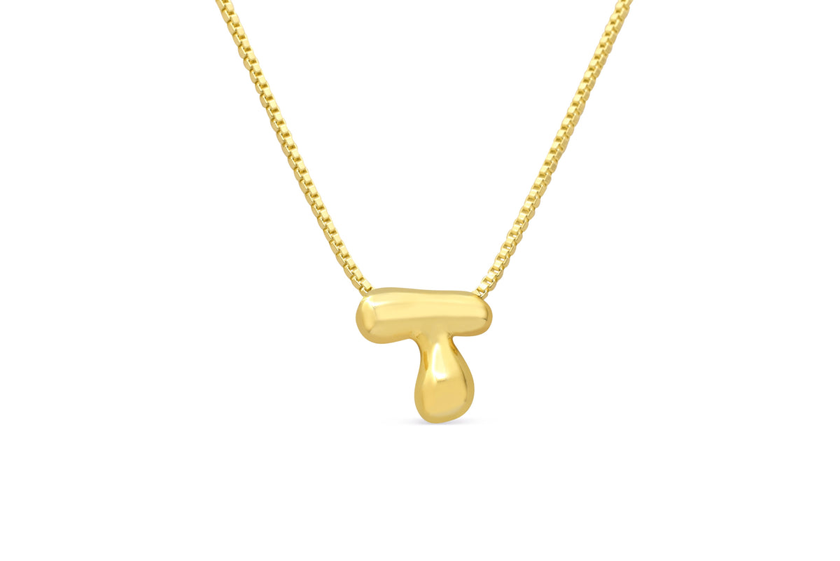 Let Her Shine 10mm Plain Letter Necklace, initial T in gold | Fitkitty Culture®